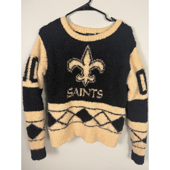 NFL Team Apparel Sweaters - NFL Team Apparel New Orleans Saints Fuzzy Knit Sweater Black Gold Womens S